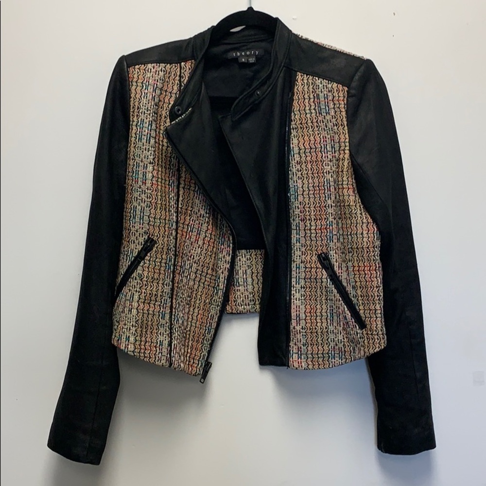 Theory Scheli multicolor silk leather combo blazer